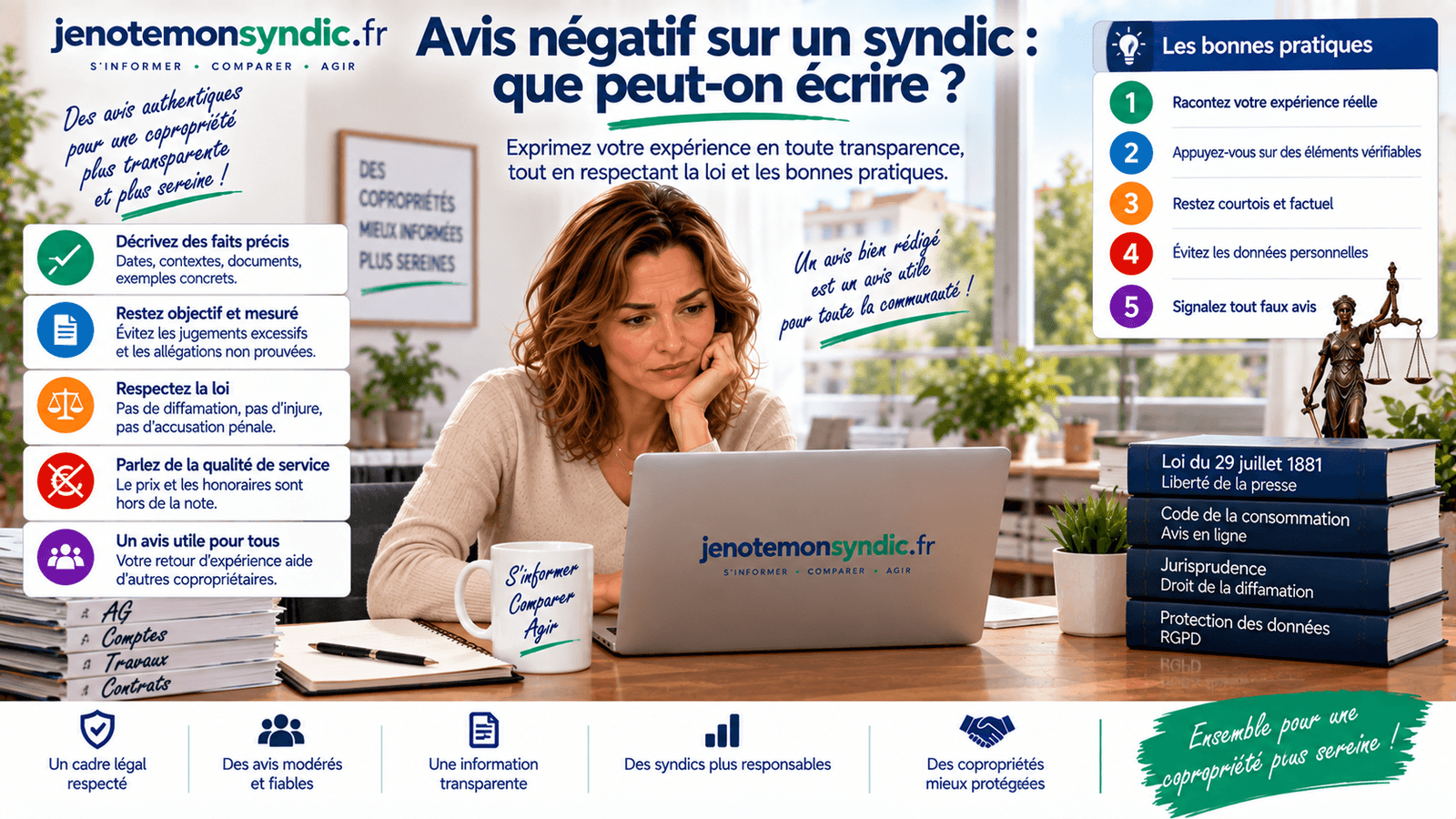 Copropriétaire rédigeant un avis négatif sur son syndic en s’appuyant sur des faits précis, mesurés et vérifiables